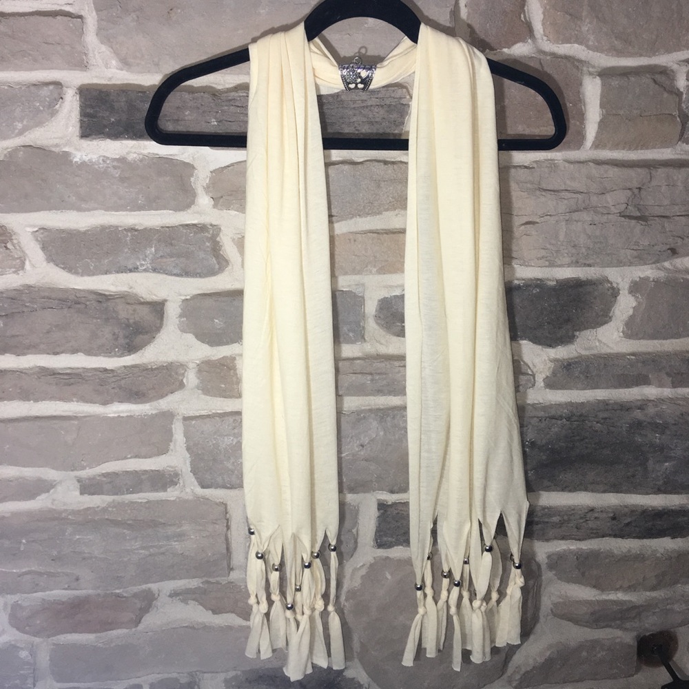 Women’s Cream Flowing Scarf with Silver Decor